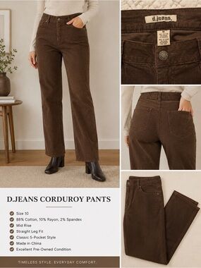d. jeans Brown Corduroy Straight Leg Pants - Size 10